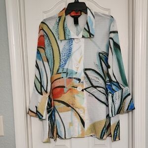 Ali Miles Gold Blue Graphic Blouse